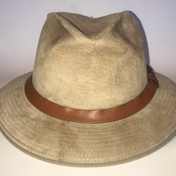 Churchill Ltd Vintage Fedora Leather Suede Tan Large 7 1/4- 7 3/8 USA Mens